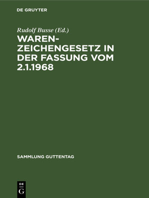 cover image of Warenzeichengesetz in der Fassung vom 2.1.1968